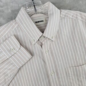 Taylor Stitch Button Down Shirt Mens 40 Tan White Striped Organic Cotton Oxford